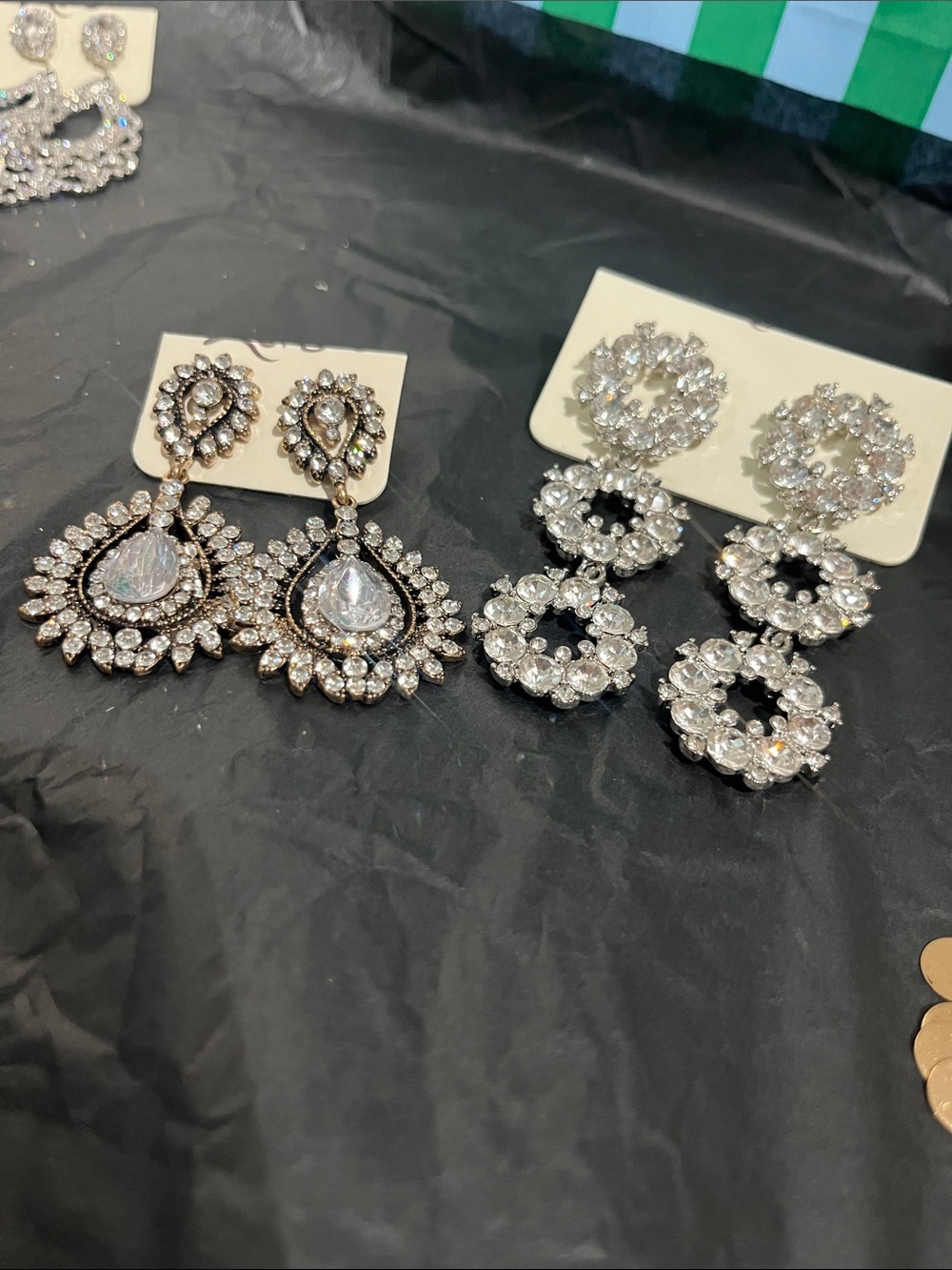 Lot of 2 Crystal Triple Halo Drop Earrings - Silver Tone